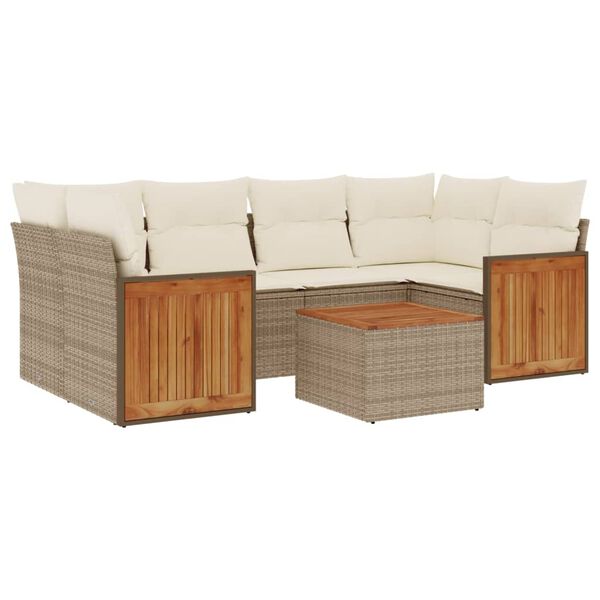 vidaXL 7-tlg. Garten-Sofagarnitur mit Kissen Beige Poly Rattan