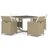 vidaXL 5-tlg. Garten-Essgruppe mit Kissen Poly Rattan Beige