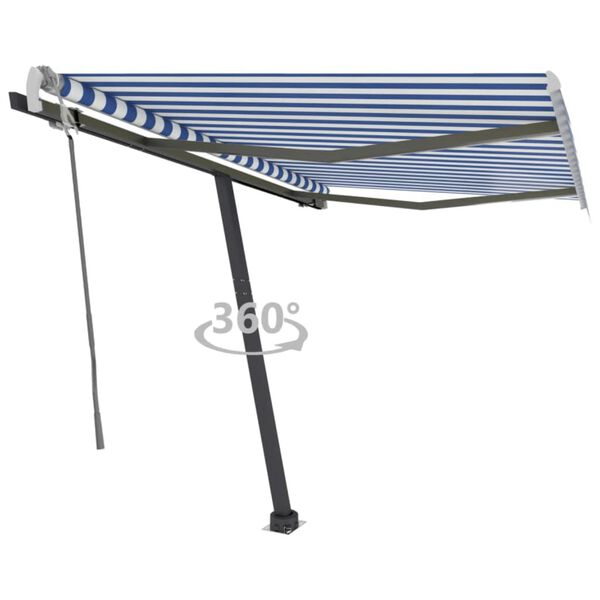 vidaXL Standmarkise Einziehbar Handbetrieben 300x250 cm Blau/Wei&szlig;