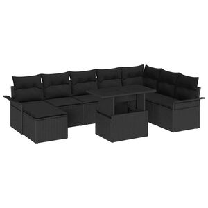vidaXL Garten-Sofa-Set mit Kissen mit Speicher 9 pcs Schwarz