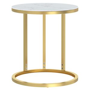 vidaXL Beistelltisch Golden und Wei&szlig;e Marmor-Optik 45 cm Hartglas