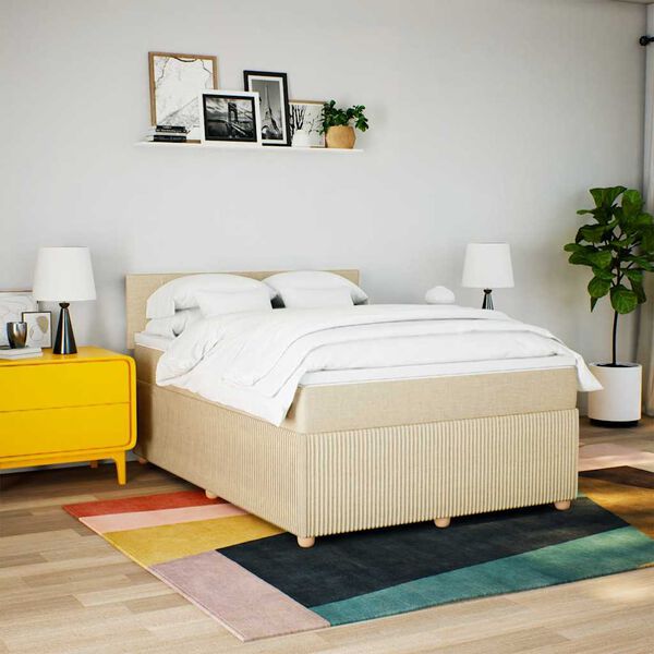 vidaXL Boxspringbett mit Matratze Creme 140x190 cm Stoff