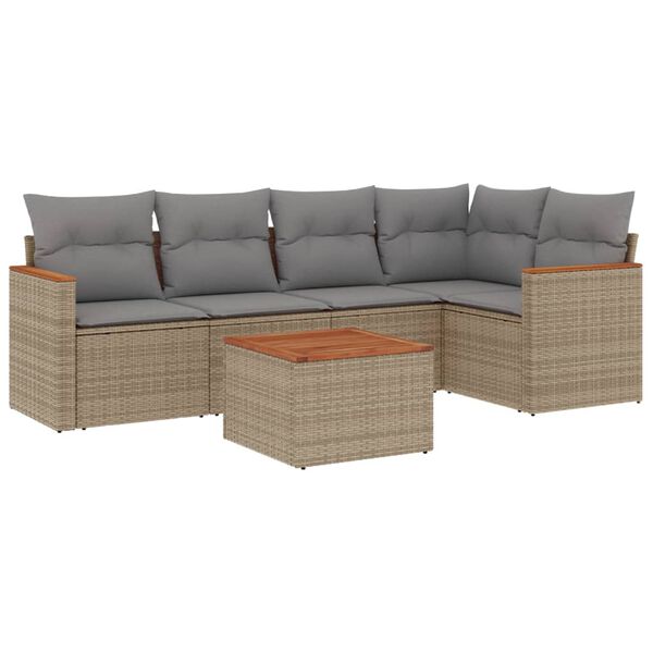 vidaXL 6-tlg. Garten-Sofagarnitur mit Kissen Beige Poly Rattan