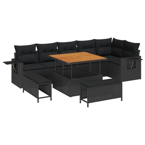 vidaXL Gartensofa-set mit Kissen 11 pcs Schwarz Poly-Rattan