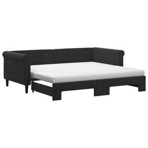 vidaXL Tagesbett Ausziehbar mit Matratzen Schwarz 90x190 cm Samt
