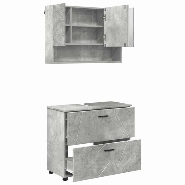 vidaXL Badezimmermöbel-Set 2 pcs Beton Grau Sperrholz und Metall