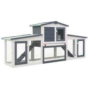 vidaXL Gro&szlig;er Kaninchenstall Grau und Wei&szlig; 201x45x85 cm Holz