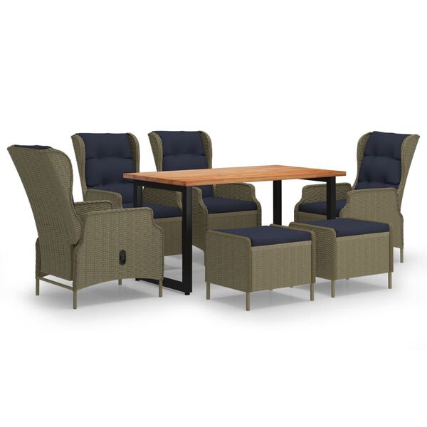 vidaXL 7-tlg. Garten-Essgruppe mit Kissen Poly Rattan Braun