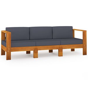 vidaXL 3-Sitzer-Gartensofa mit Dunkelgrauen Auflagen Massivholz Akazie