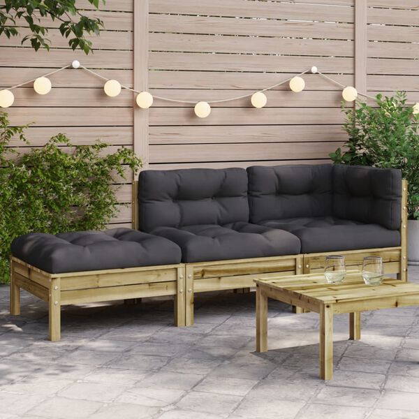 vidaXL Gartensofa mit Kissen und Hocker 3-Sitzer
