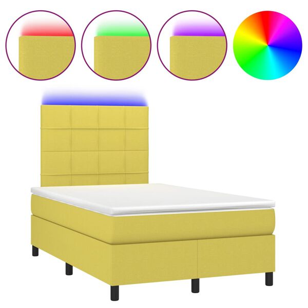 vidaXL Boxspringbett mit Matratze & LED Gr&uuml;n 120x200 cm Stoff