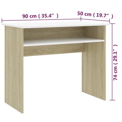 vidaXL Schreibtisch Weiß und Sonoma-Eiche 90x50x74 cm Holzwerkstoff