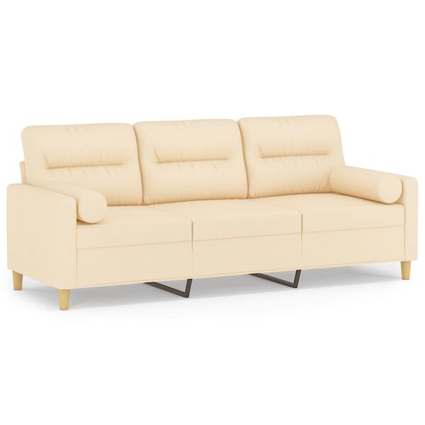 vidaXL 3-Sitzer-Sofa mit Kissen Creme 180 cm Stoff