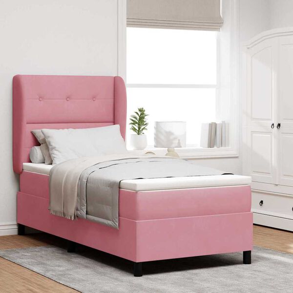vidaXL Boxspringbett mit Matratze Rosa 200 x 100 cm Polyester