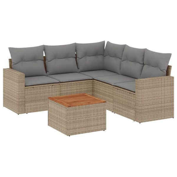 vidaXL 6-tlg. Garten-Sofagarnitur mit Kissen Beige Poly Rattan