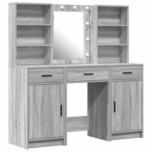 vidaXL Schminktischset mit LED 3 pcs Graues Sonoma Holzwerkstoff