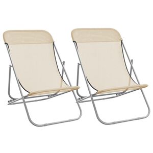vidaXL Strandst&uuml;hle 2 Stk. Creme Textilene & Pulverbeschichteter Stahl