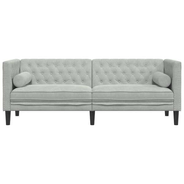 vidaXL Chesterfield-Sofa mit Nackenrollen 3-Sitzer Hellgrau Samt