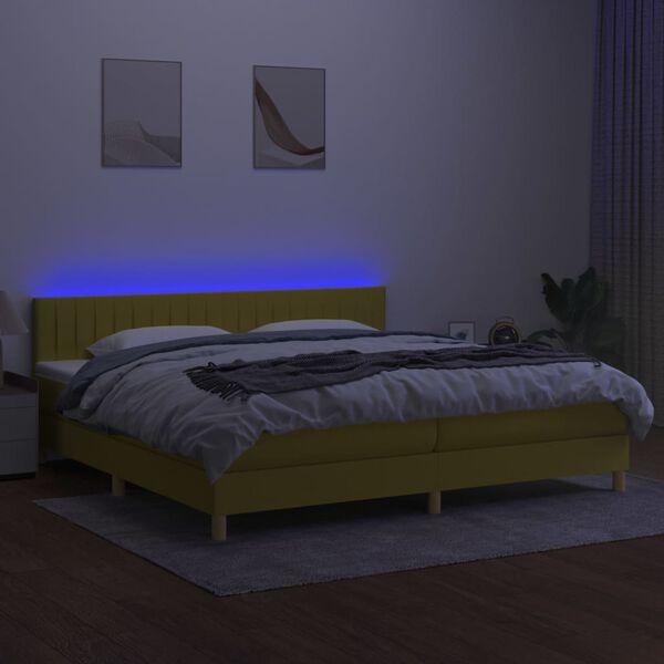 vidaXL Boxspringbett mit Matratze & LED Gr&uuml;n 200x200 cm Stoff