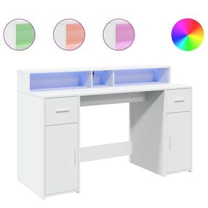 vidaXL LED-Schreibtisch Wei&szlig; 140x55x91 cm Holzwerkstoff