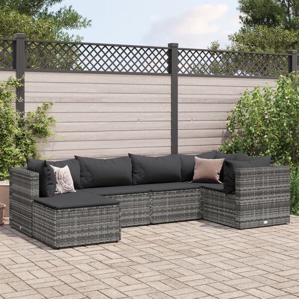 vidaXL 6-tlg. Garten-Lounge-Set mit Kissen Grau Poly Rattan