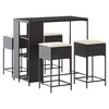 vidaXL 5-tlg. Gartenbar-Set mit Kissen Schwarz Poly Rattan
