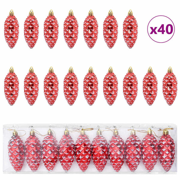 vidaXL Weihnachts-Tannenzapfen Ball 40 pcs Rot Kunststoff