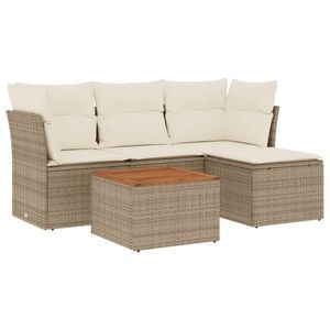 vidaXL 5-tlg. Garten-Sofagarnitur mit Kissen Beige Poly Rattan