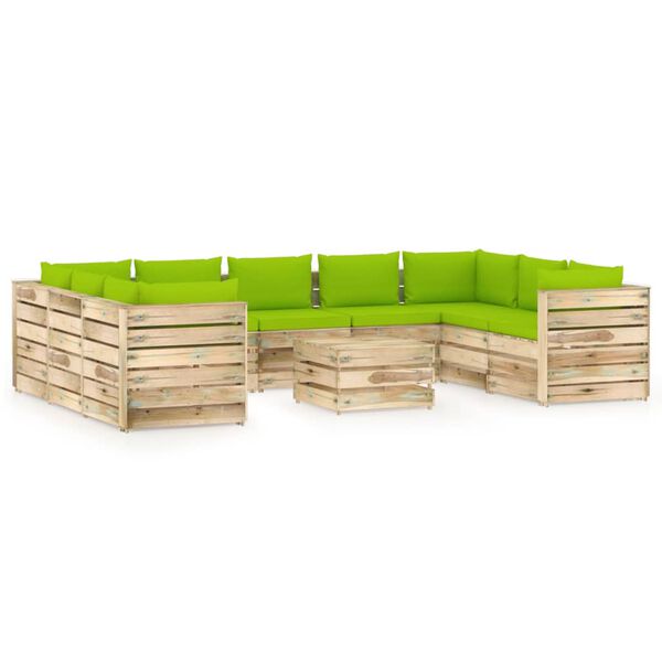 vidaXL 10-tlg. Garten-Lounge-Set mit Kissen Gr&uuml;n Impr&auml;gniertes Holz