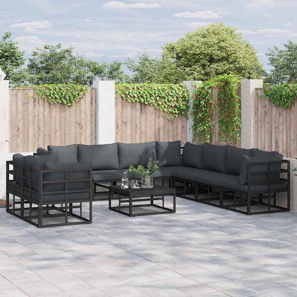 vidaXL Garten-Sofa-Set mit Kissen 10 pcs Schwarz Aluminium