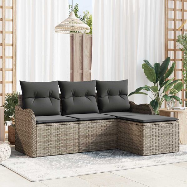 vidaXL Gartensofa-set mit Speicher 4 pcs Grau Poly-Rattan