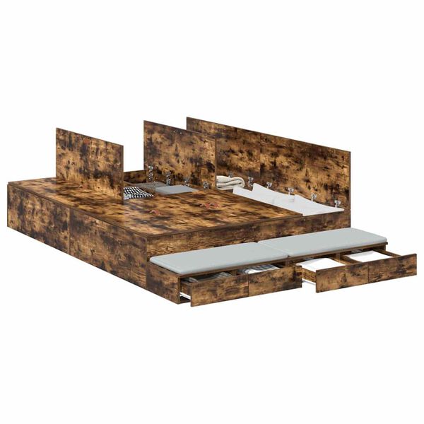 vidaXL Aufbewahrungsbettgestell Geräucherte Eiche 150 cm Holzwerkstoff