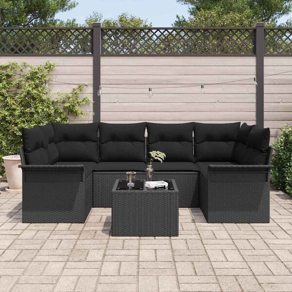 vidaXL Gartensofa-set mit Kissen 7 pcs Schwarz Poly-Rattan