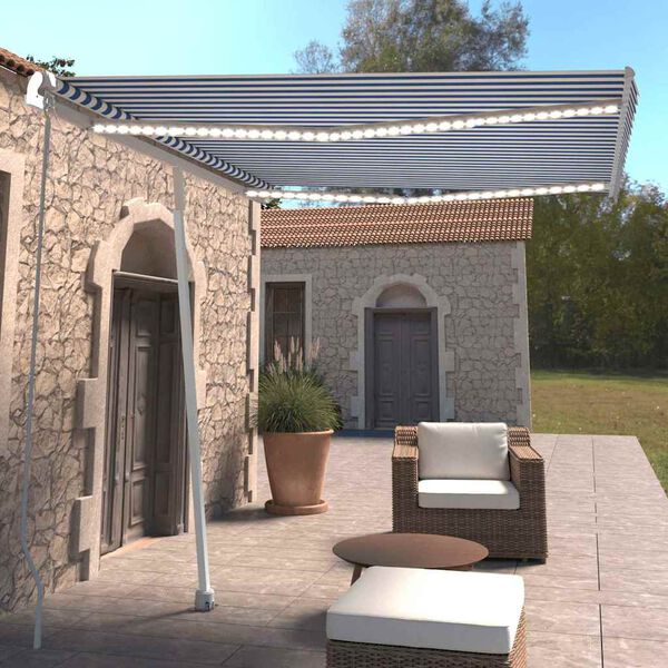 vidaXL Markise Manuell Einziehbar mit LED 300x250 cm Blau Wei&szlig;