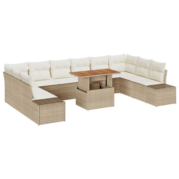 vidaXL Garten-Sofa-Set mit Kissen mit Kissen 11 pcs Beige und Creme
