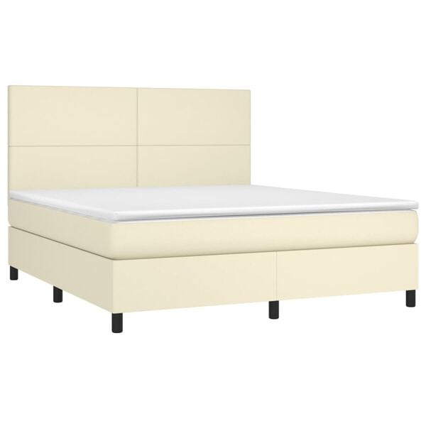 vidaXL Boxspringbett mit Matratze & LED Creme 180x200 cm Kunstleder