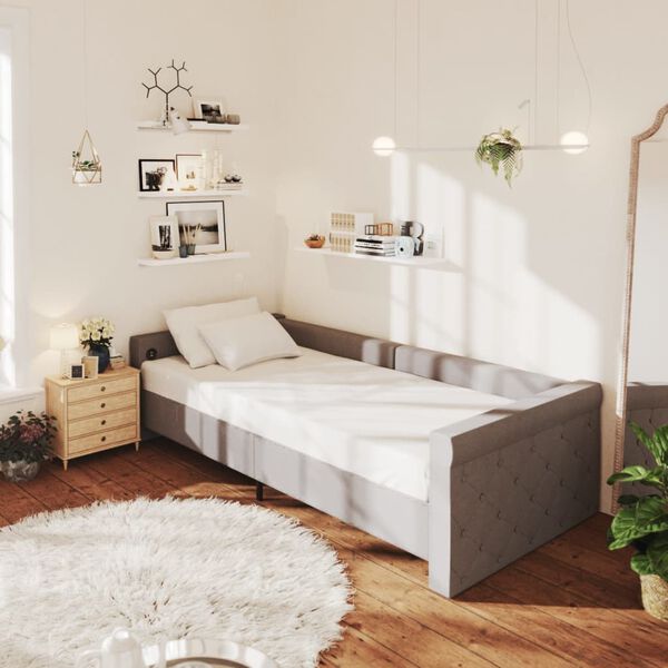 vidaXL Tagesbett mit Matratze USB Hellgrau Stoff 90x200 cm