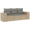 vidaXL 3-tlg. Garten-Sofagarnitur mit Kissen Beige Poly Rattan