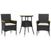 vidaXL 3-tlg. Garten-Essgruppe mit Kissen Schwarz Poly Rattan Akazie