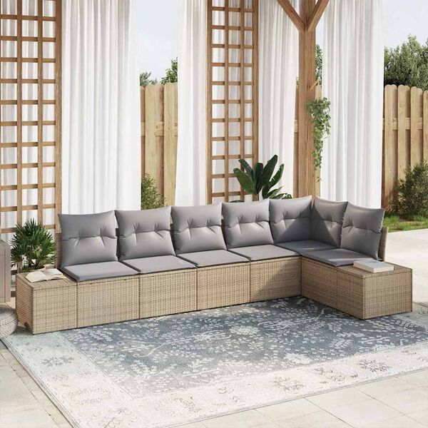 vidaXL Gartensofa-set mit Kissen 6 pcs Beige und Grau Poly-Rattan