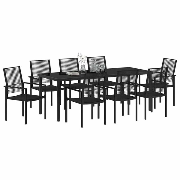vidaXL Garten Essgruppe 9 pcs Schwarz Pulverbeschichteter Stahl