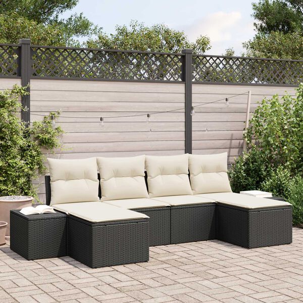 vidaXL Gartensofa-set mit Kissen 6 pcs Schwarz Poly-Rattan