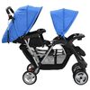 vidaXL Tandem-Kinderwagen Stahl Blau und Schwarz