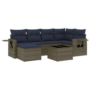 vidaXL 7-teiliges Gartensofa-Set mit Kissen, grau, Polyrattan