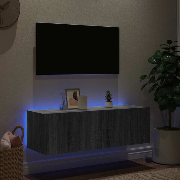 vidaXL TV-Wandschrank mit LED-Leuchten Grau Sonoma 100x35x31 cm