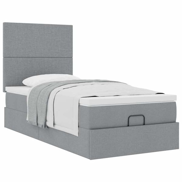 vidaXL Ottoman-Bett mit Matratze Hellgrau 80x200 cm Stoff