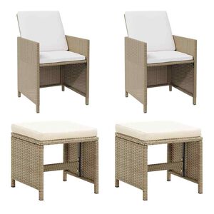 vidaXL Gartenst&uuml;hle mit Hocker 2 Stk. Poly Rattan Beige