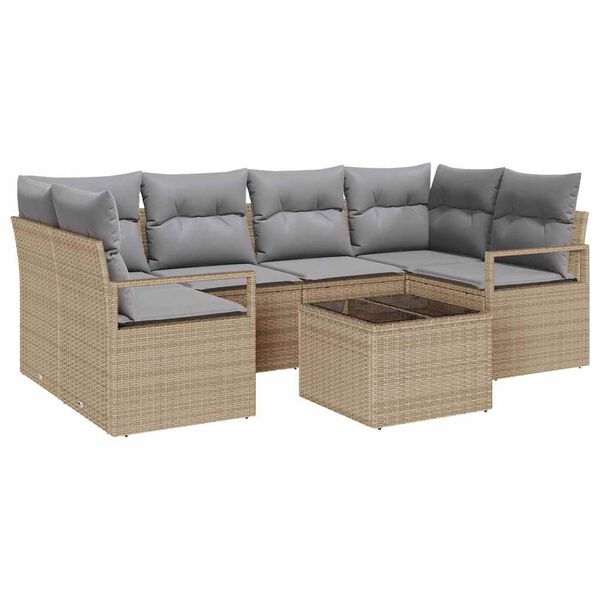 vidaXL Garten-Sofa-Set mit Kissen mit Speicher 7 pcs Beige und Grau