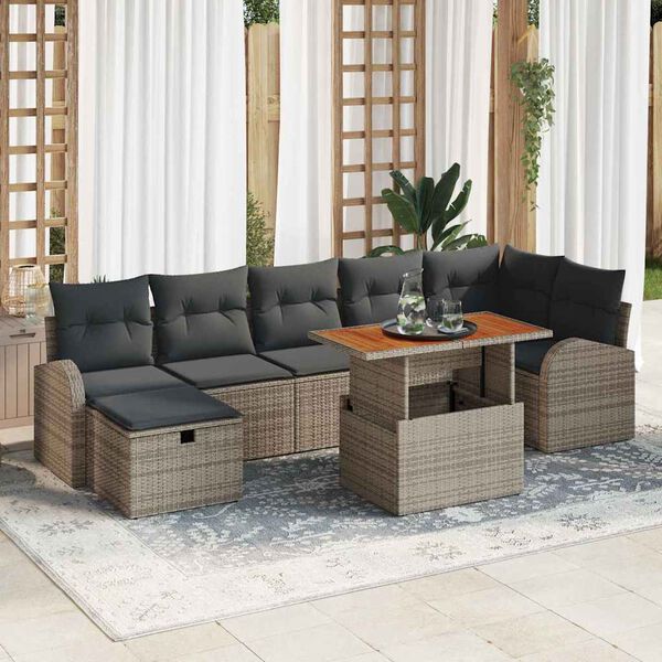vidaXL Garten-Sofa-Set mit Kissen mit Speicher 8 pcs Grau Poly Rattan