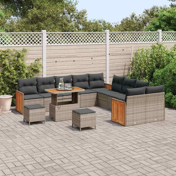 vidaXL Gartensofa-set mit Kissen 17 pcs Grau Poly-Rattan